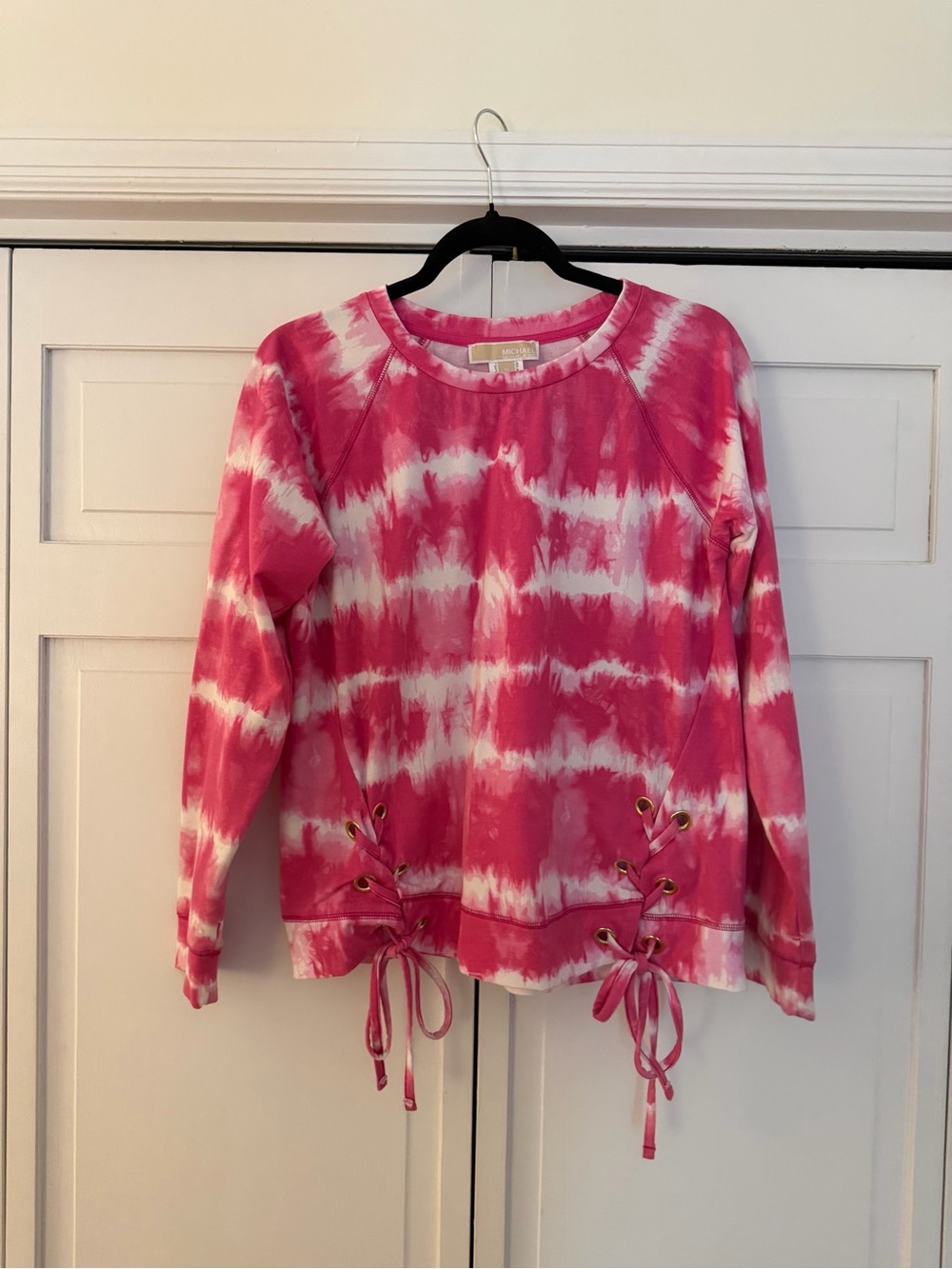 Michael Kors Women's Pink Tie-Dye Lace-Up Sweatshirt